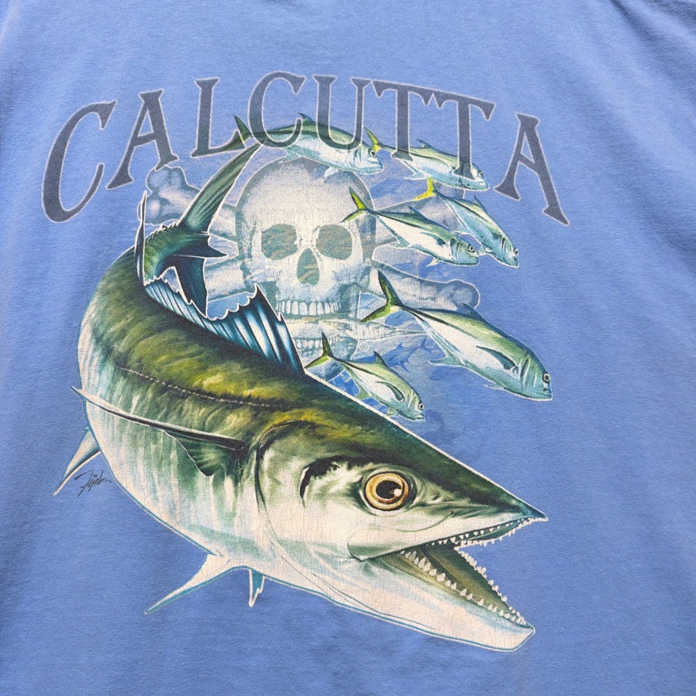 Calcutta Fishing T-Shirt Mens 3X Blue King Mackerel Skull Graphic Pocket Tee